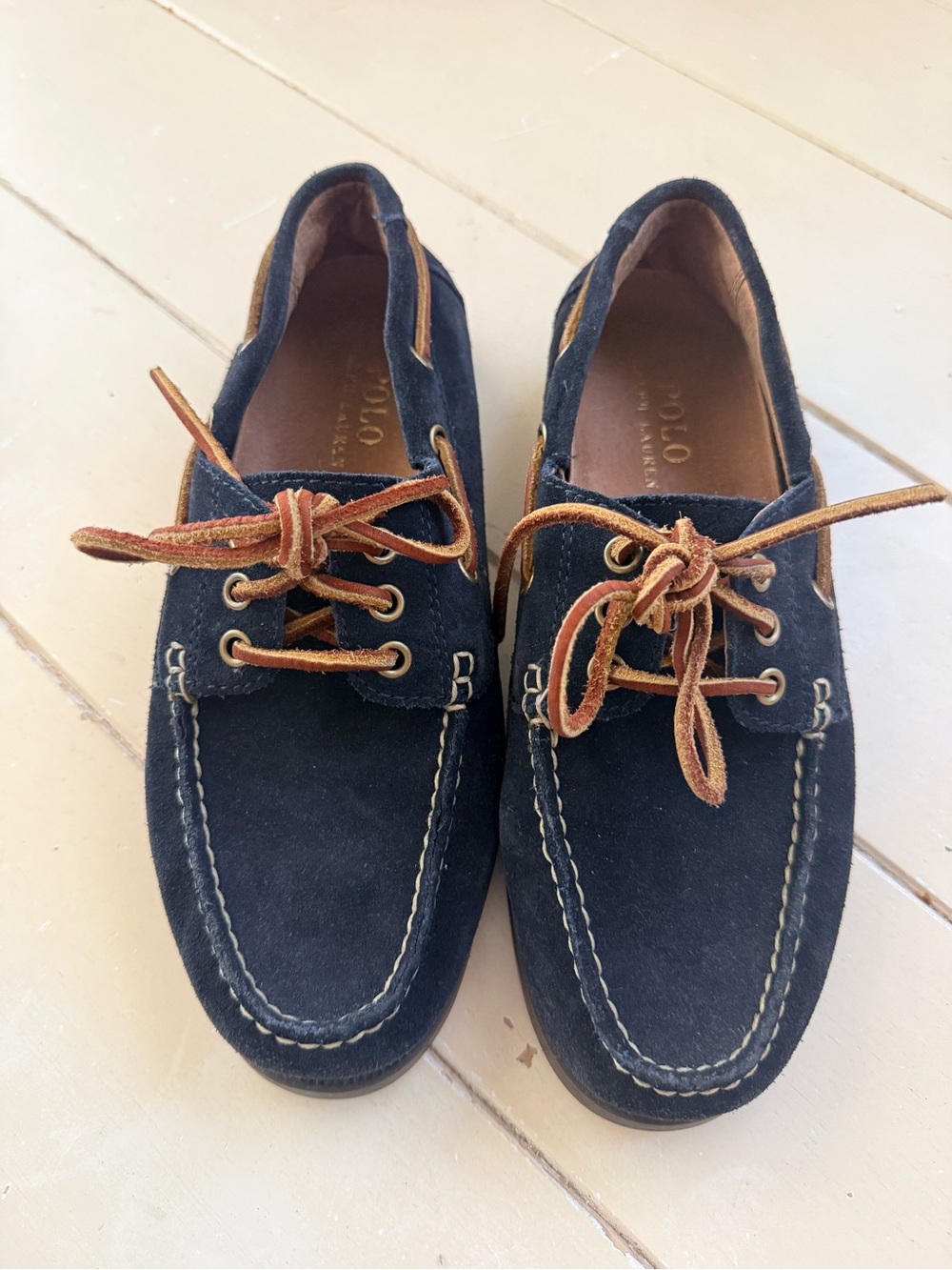 Polo by Ralph Lauren Navy Suede Boat Shoes with Brown Laces
